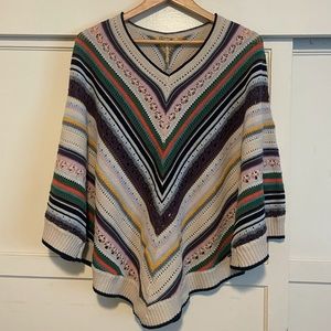 Multi-color Knit V-neck Sweater Poncho / Shrug Like New size Large/XL